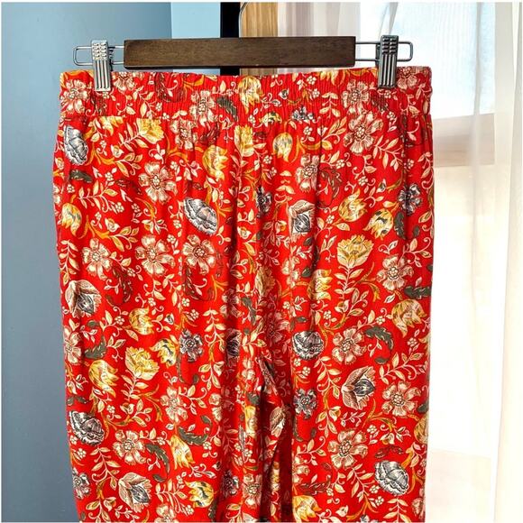 LOFT Red Floral Wide Leg Drawstring Pants - Picture 6 of 6